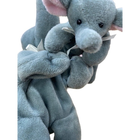 Kids Preferred Cuddle Beans 1997 plush 7" Beanbag Elephant And Baby Gray Vintage - Picture 10 of 10